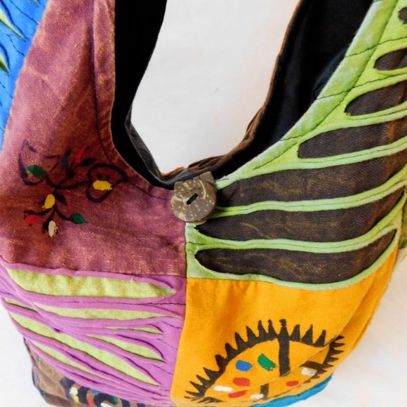 The Collection Royal Printed Patch and Razor Cut Cotton Hobo Bag Peace bag - Picture 3 of 9